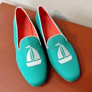 Seychelles Turquoise Embroidered Sailboat Weekender Loafer Shoes Size 10